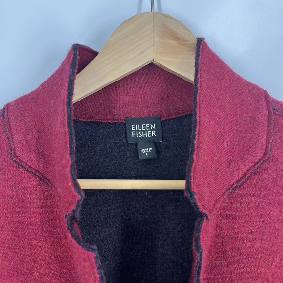 Eileen Fisher Sweater Size Large Red Felted Merino Wool Blazer Jacket Button Up - Picture 3 of 9